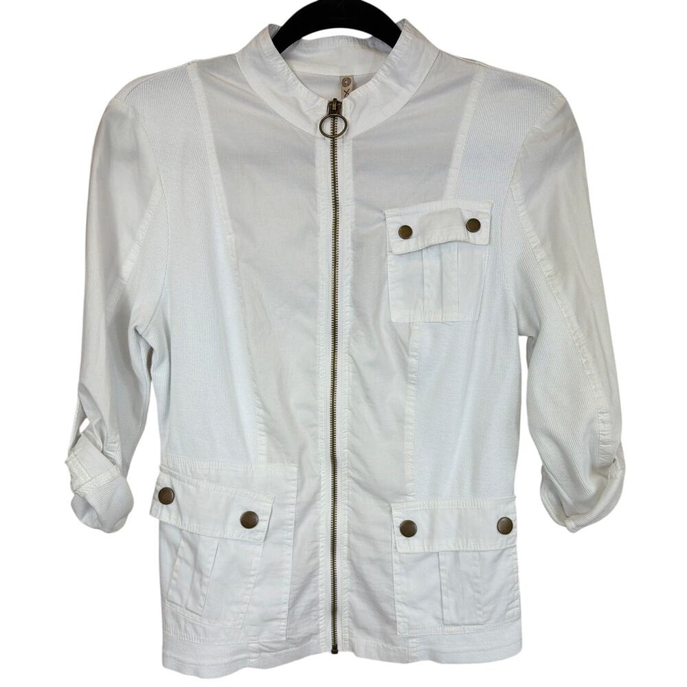 NWT XCVI White 3-Pocket Roll-Tab Zip Lightweight Zip Front Jacket XS